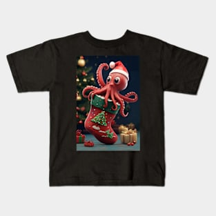 Christmas Octopus Stocking Kids T-Shirt